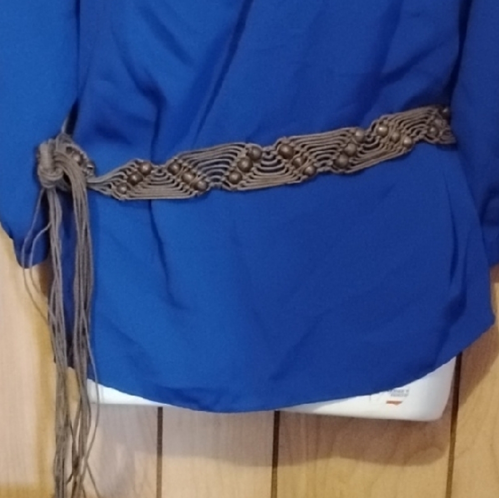 Vintage Beaded Braided Fringe Tie Brown/Beige Belt